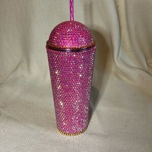 Pink Rhinestone Tumbler with Straw